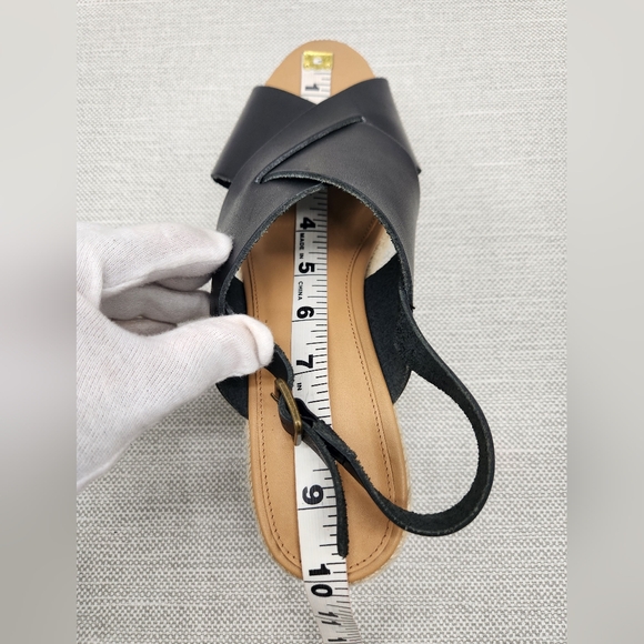 Soludos Amalfi Size 9 Black Leather Platform Sandals Heel Slingback Boho Sisal - Picture 15 of 16